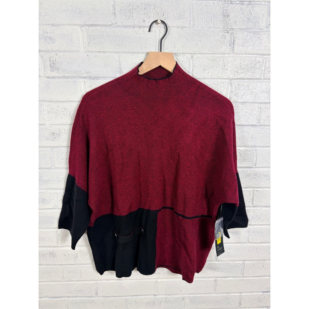 Ali Miles Sweater Women PM Red Black Colorblock Mock Neck Asymmetrical Knit